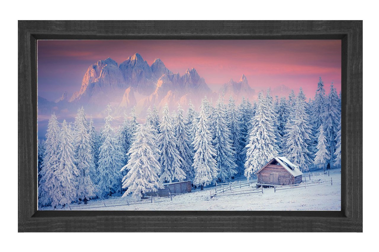 Pastel Karlı Dağ Manzarası Tablosu Siyah Ahşap Çerçeve - 45x30