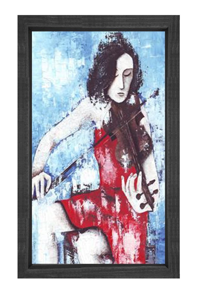 Kemancı Kadın Tablosu Siyah Ahşap Çerçeve - 45x30