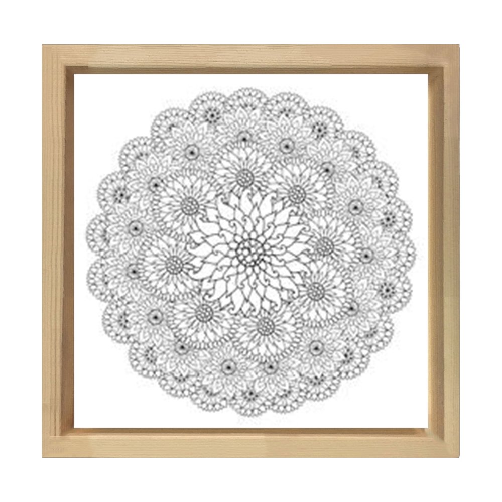 Çiçekli Desen Boyama Tablo Tablosu Naturel Ahşap Çerçeve - 60x60