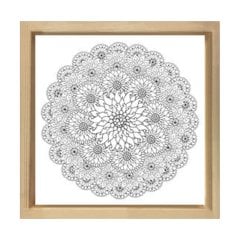 Çiçekli Desen Boyama Tablo Tablosu Naturel Ahşap Çerçeve - 60x60