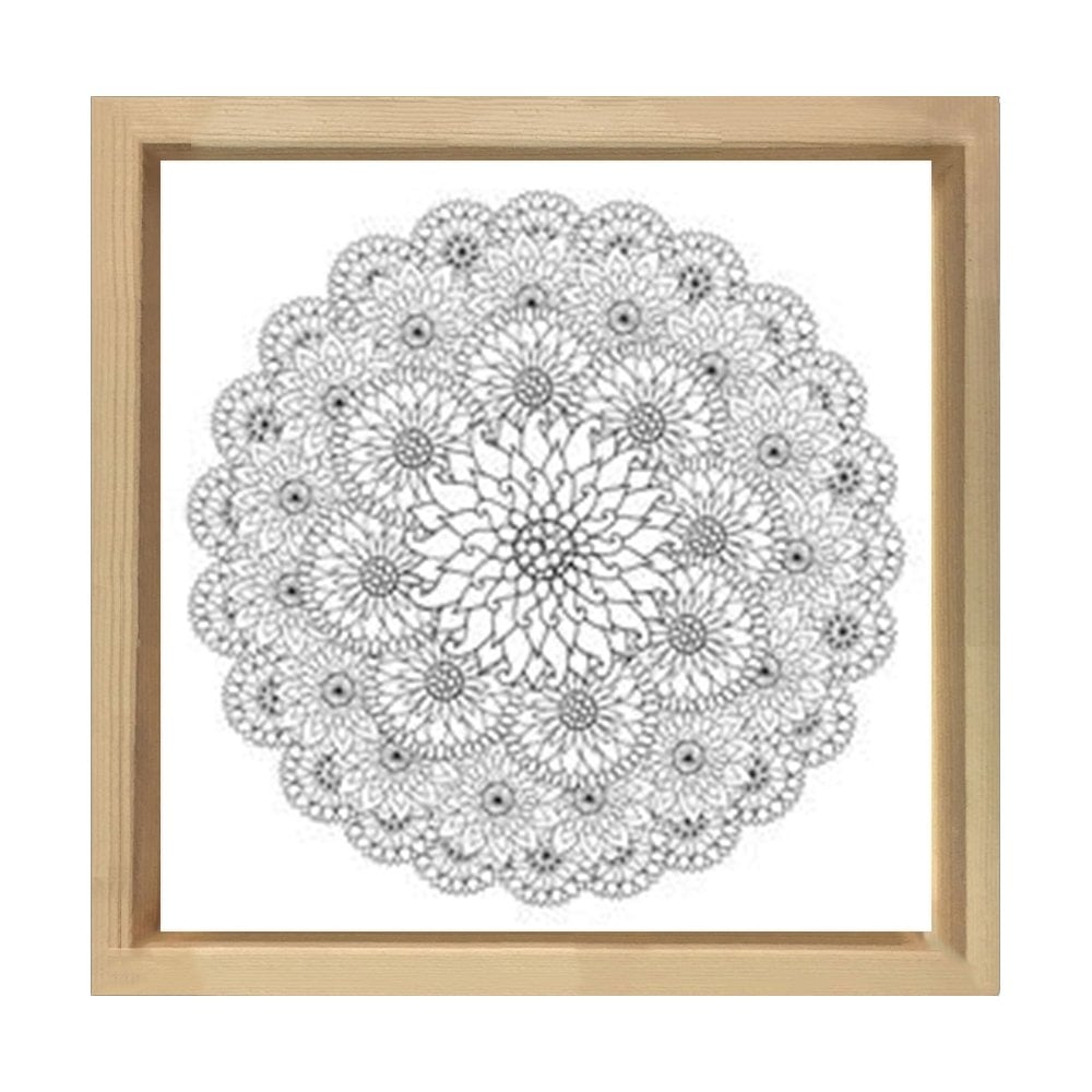 Çiçekli Desen Boyama Tablo Tablosu Naturel Ahşap Çerçeve - 70x70