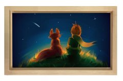 Çoçuk Ve Sevimli Tilki Tablosu Naturel Ahşap - 50x70
