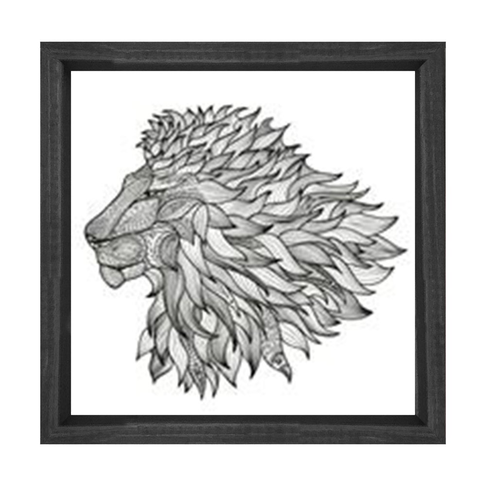 Mandala Aslan Tablosu Siyah Ahşap Çerçeve - 40x40