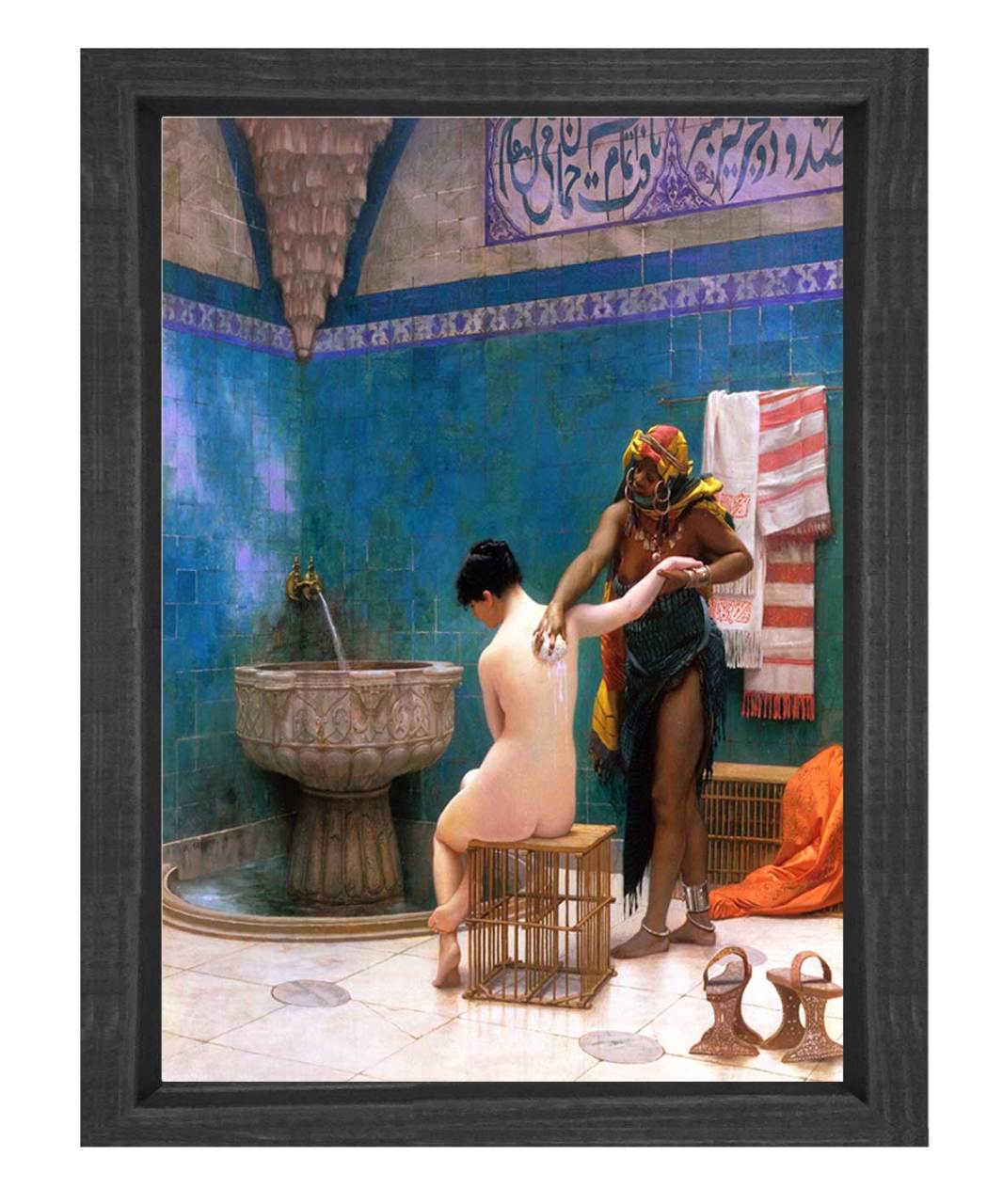 Osmanlı Hamamı Tablosu Siyah Ahşap Çerçeve - 100x200