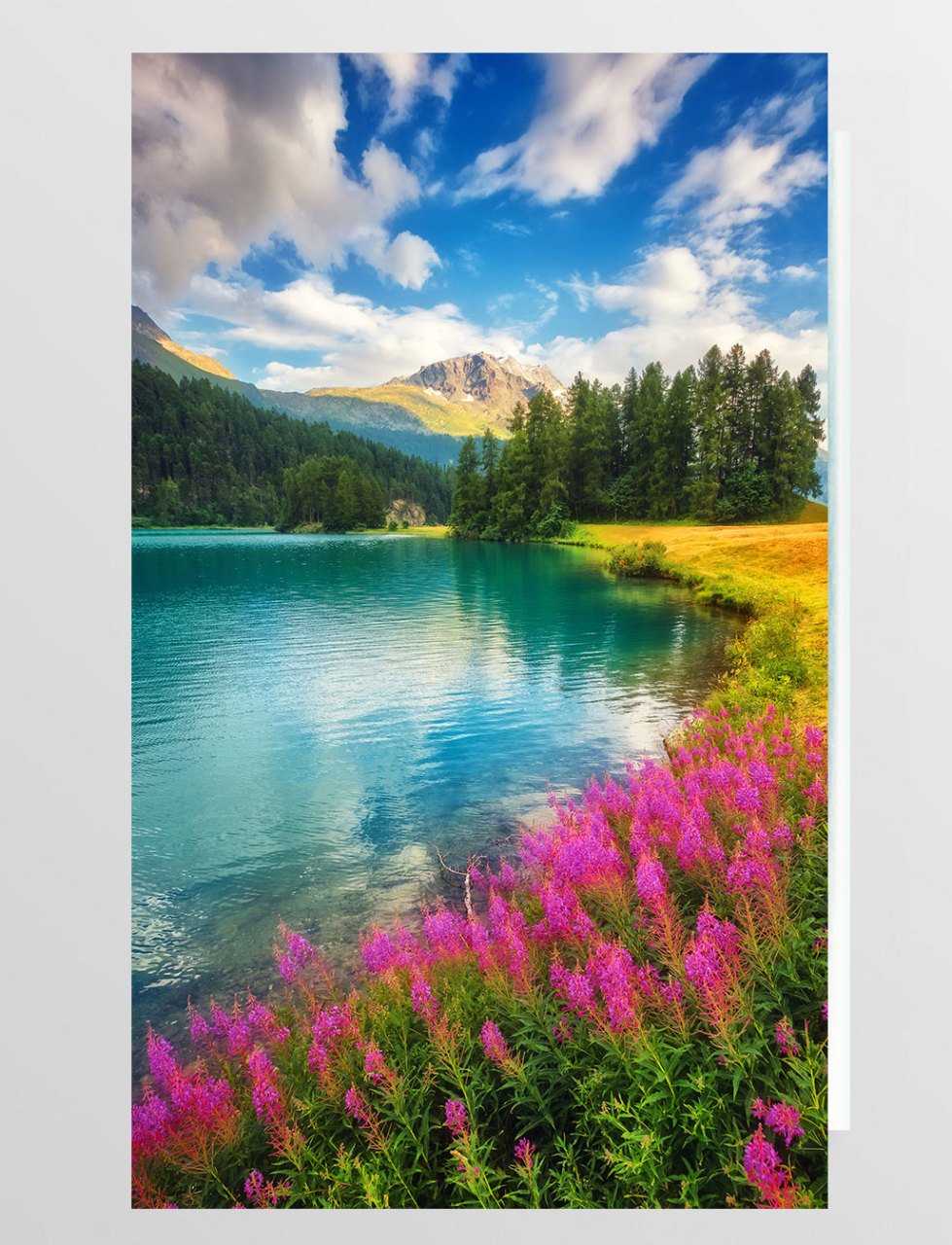 Göl Kıyısı ve Çiçekler Tablosu Çerçevesiz - 70x100