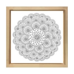 Çiçekli Desen Boyama Tablo Tablosu Naturel Ahşap Çerçeve - 90x90