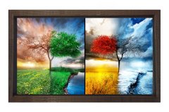 Dört Mevsim Ağacı Tablosu Kahverengi Ahşap Çerçeve - 50x70