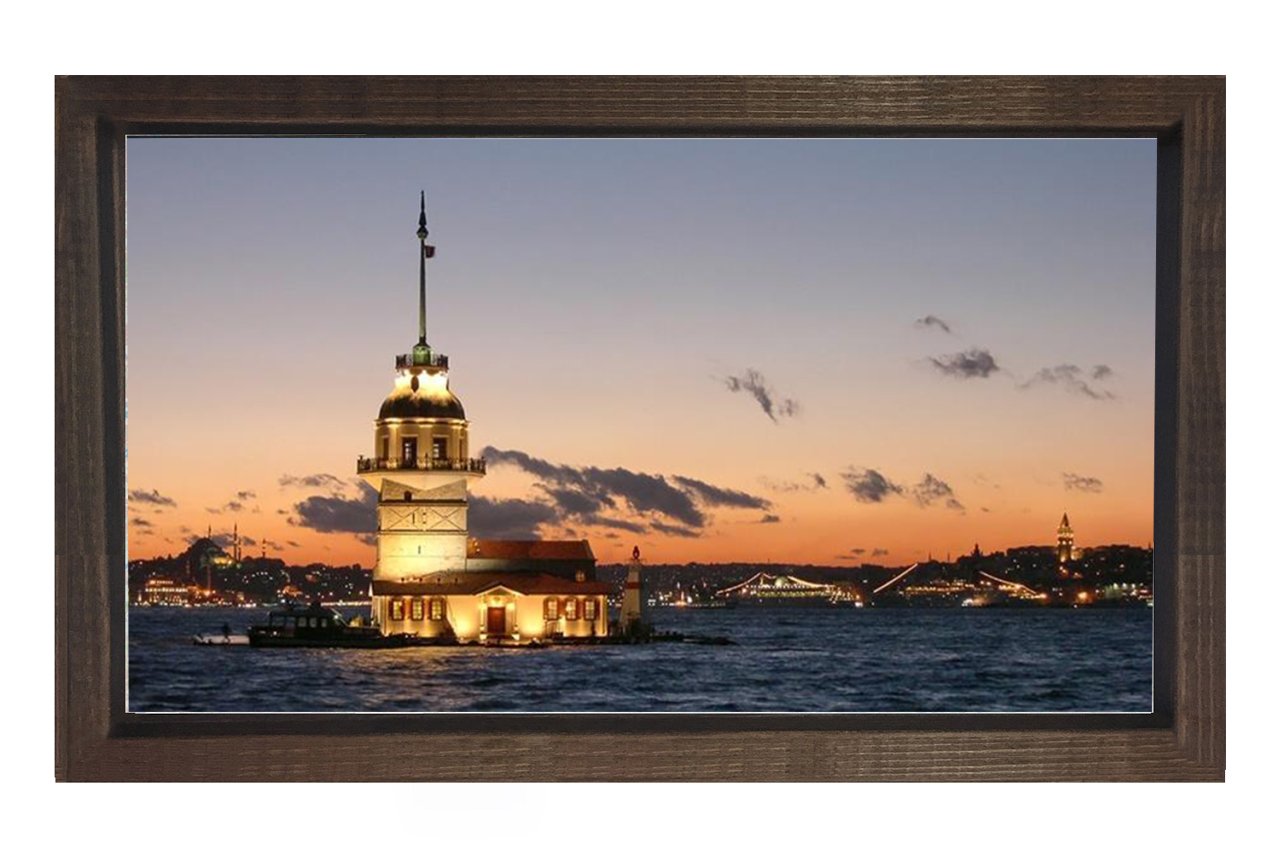 Kız Kulesi ve Gün Batımı Tablosu Kahverengi Ahşap Çerçeve - 100x150