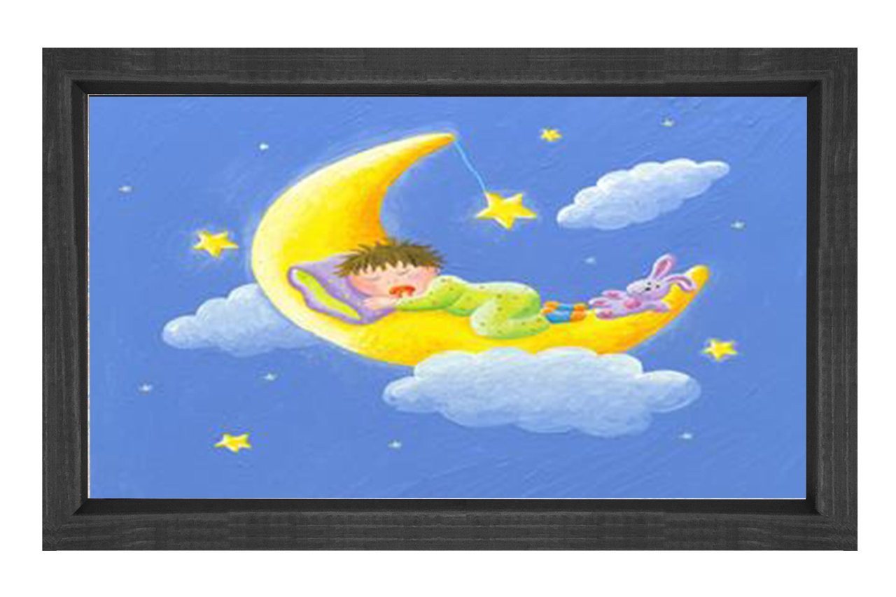 Gökyüzünde Uyuyan Çoçuk Tablosu Siyah Ahşap Çerçeve - 100x150