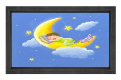Gökyüzünde Uyuyan Çoçuk Tablosu Siyah Ahşap Çerçeve - 100x150