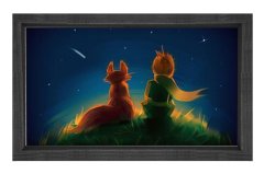 Çoçuk Ve Sevimli Tilki Tablosu Siyah Ahşap - 100x150