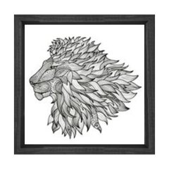 Mandala Aslan Tablosu Siyah Ahşap Çerçeve - 70x70