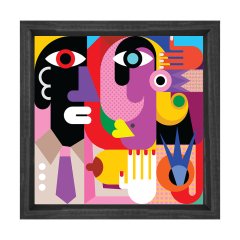 Soyut Reprodüksiyon Tablosu Siyah Ahşap Çerçeve - 30x30