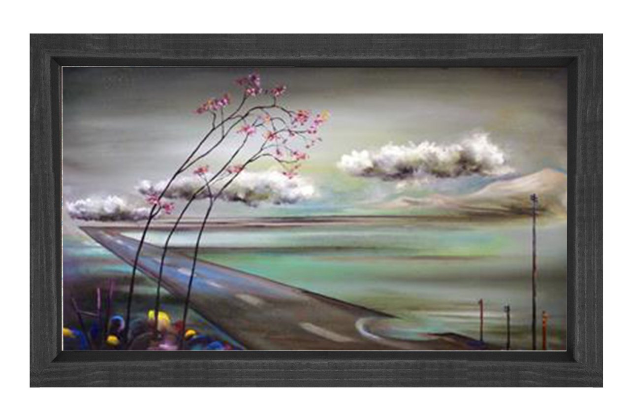 Gerçek Üstü Yol Tablosu Siyah Ahşap Çerçeve - 50x90