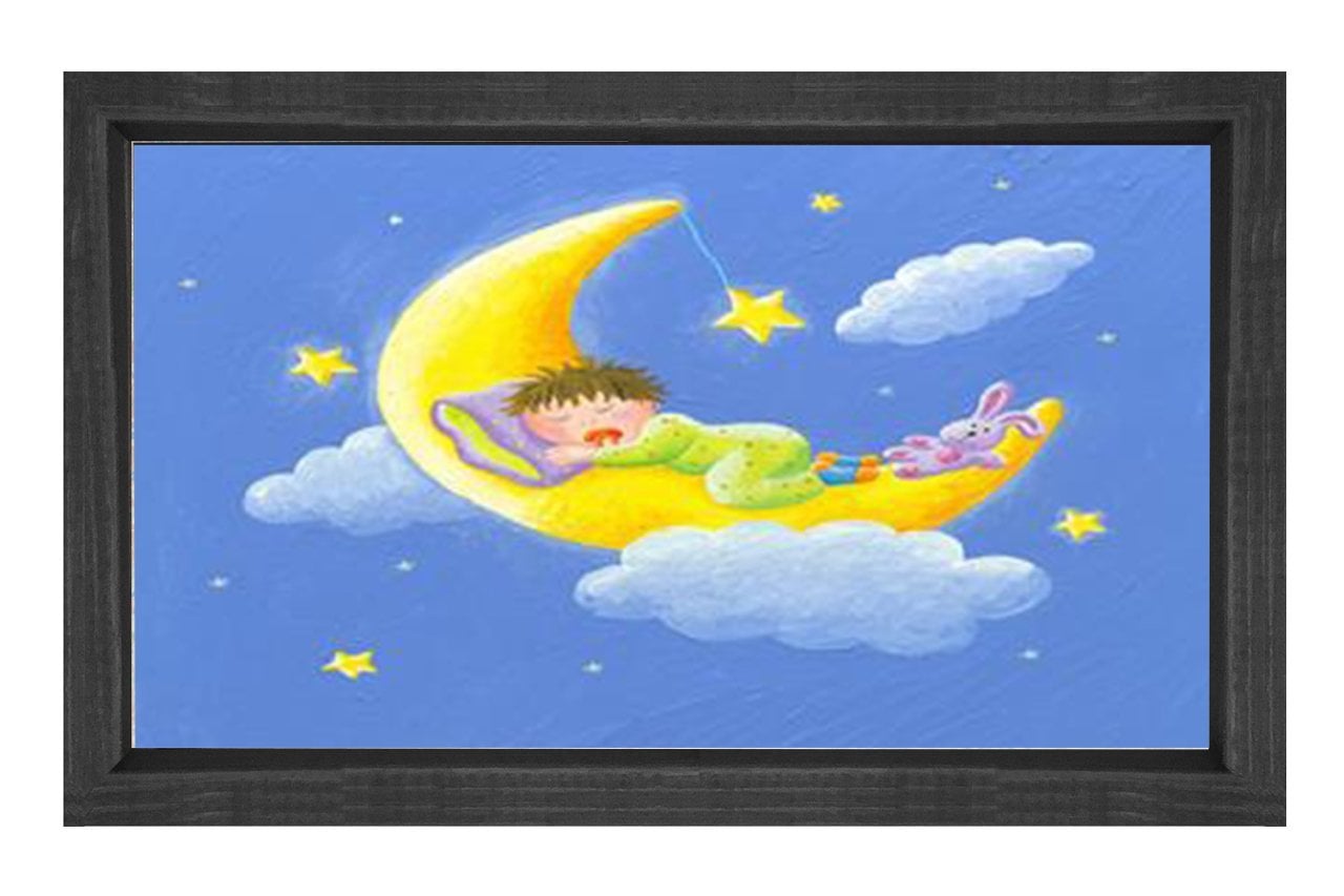 Gökyüzünde Uyuyan Çoçuk Tablosu Siyah Ahşap Çerçeve - 40x60