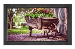 Çiçekler El Arabası Tablosu Siyah Ahşap - 45x30