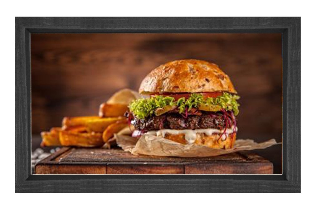 Hamburger ve Patatesler Tablosu Siyah Ahşap - 70x100