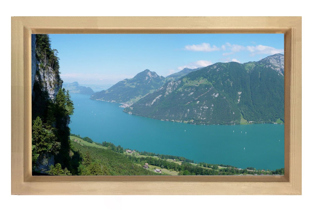 Akarsu Ve Dağ Manzaraları Tablosu Naturel Ahşap - 50x90