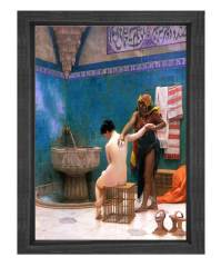 Osmanlı Hamamı Tablosu Siyah Ahşap Çerçeve - 50x90
