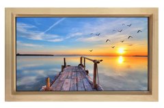 Güneş Batımı ve İskele Tablosu Naturel Ahşap Çerçeve - 100x150