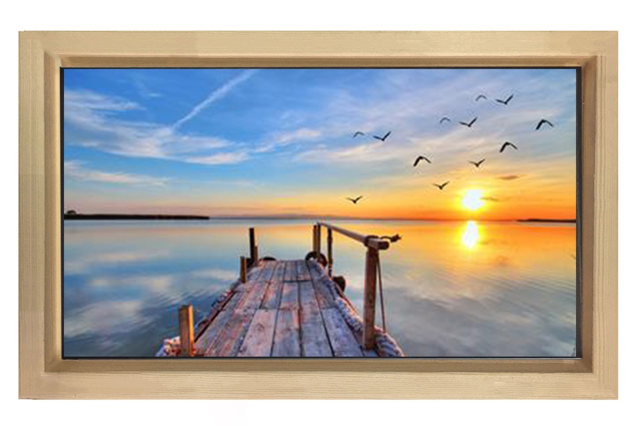 Güneş Batımı ve İskele Tablosu Naturel Ahşap Çerçeve - 100x200
