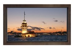 Kız Kulesi ve Gün Batımı Tablosu Kahverengi Ahşap Çerçeve - 50x90