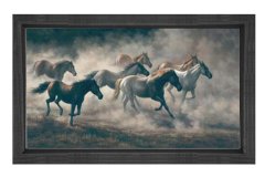 Vahşi Atlar Koşarken Tablosu Siyah Ahşap Çerçeve - 40x60
