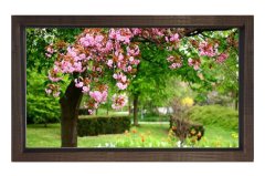 Pembe Çiçekli Bahçe Tablosu Kahverengi Ahşap - 50x90