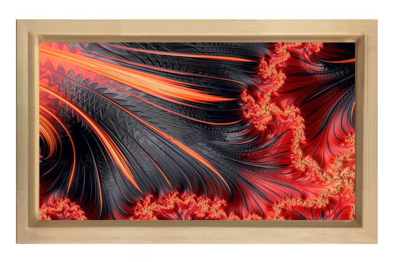 Kırmızı soyut çiçek Tablosu Naturel Ahşap Çerçeve - 45x30