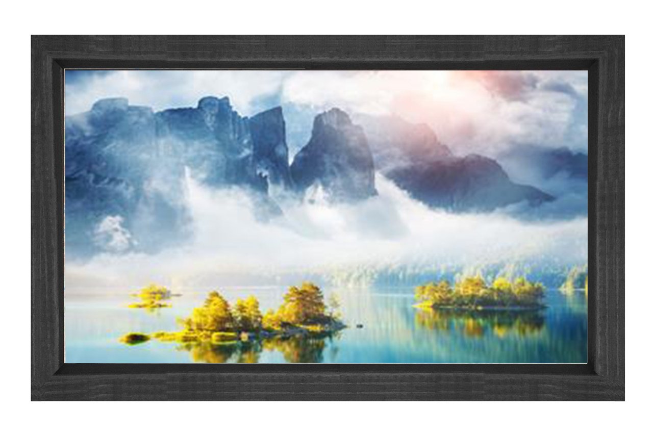 Dağ Ve Kıyı Manzarası Tablosu Siyah Ahşap Çerçeve - 45x30