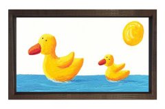 Sarı Cik Cikler Yüzerken Tablosu Kahverengi Ahşap Çerçeve - 50x70