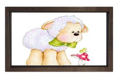 Sevimli Kuzucuk Ve Çiçek Tablosu Kahverengi Ahşap Çerçeve - 50x70