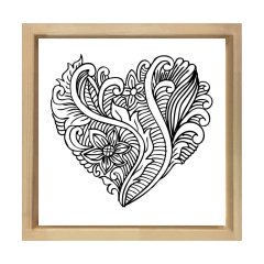 Kalp Boyama Tablo Tablosu Naturel Ahşap Çerçeve - 50x50