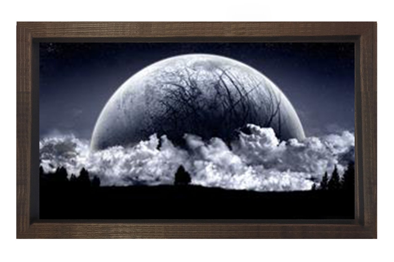 Muhteşem Gece Ayı Manzarası Tablosu Kahverengi Ahşap Çerçeve - 45x30