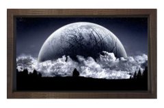 Muhteşem Gece Ayı Manzarası Tablosu Kahverengi Ahşap Çerçeve - 45x30