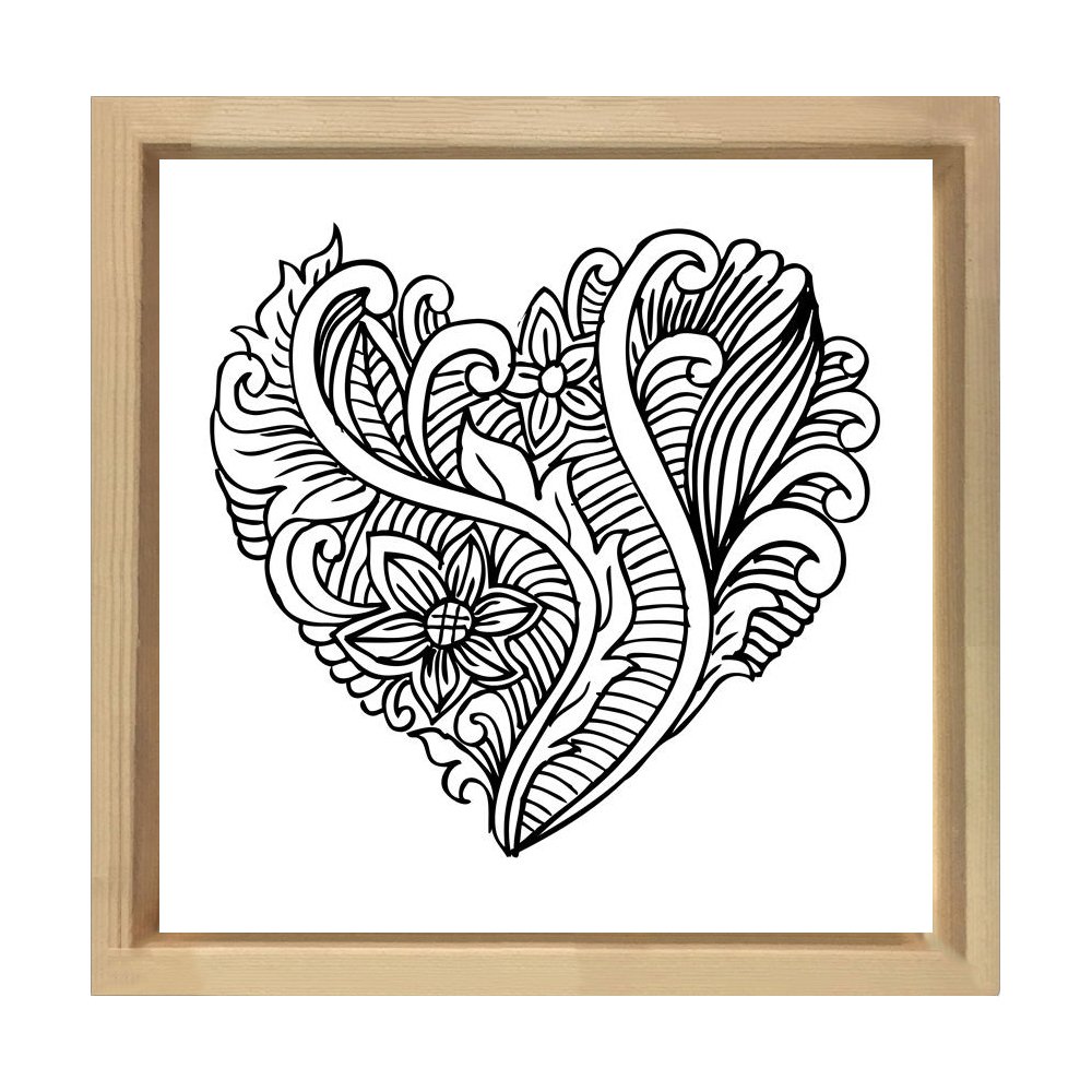 Kalp Boyama Tablo Tablosu Naturel Ahşap Çerçeve - 60x60