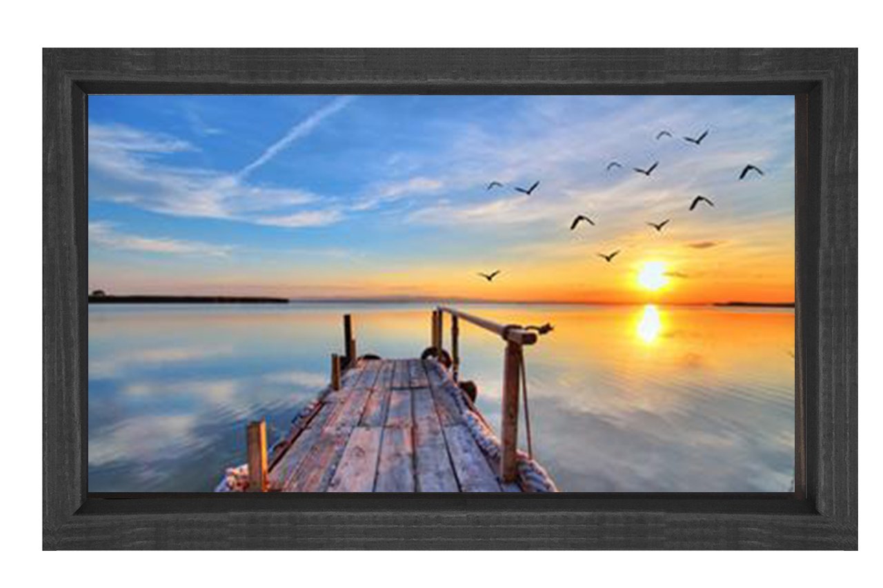 Güneş Batımı ve İskele Tablosu Siyah Ahşap Çerçeve - 45x30