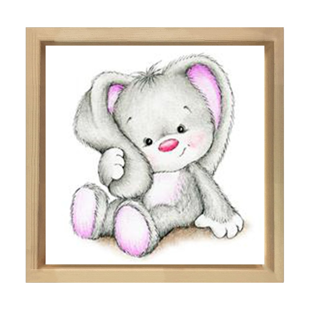Uzun Kulaklı Tavşancık Tablosu Naturel Ahşap Çerçeve - 30x30