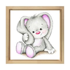 Uzun Kulaklı Tavşancık Tablosu Naturel Ahşap Çerçeve - 30x30