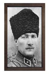 Atatürk-Siyah Beyaz Tablosu Kahverengi Ahşap - 100x150