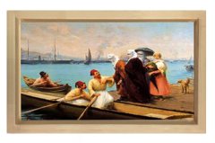 İstanbul Kayıkçıları ve Hanım Efendiler Tablosu Naturel Ahşap Çerçeve - 100x200