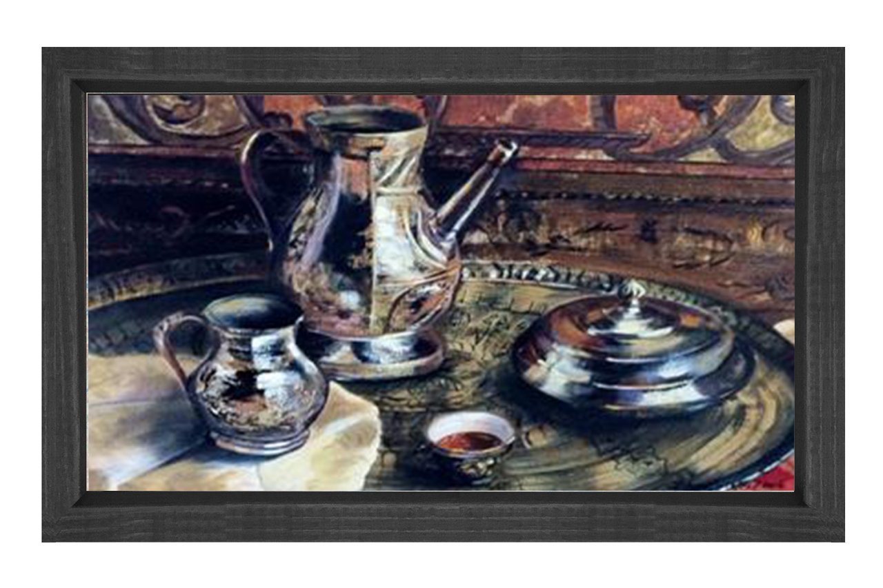 Geleneksel Tepsi Tablosu Siyah Ahşap - 50x90