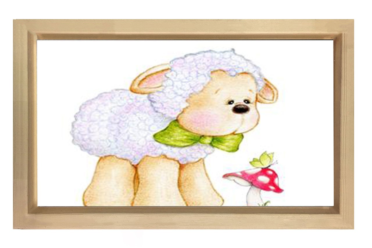 Sevimli Kuzucuk Ve Çiçek Tablosu Naturel Ahşap Çerçeve - 100x200