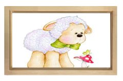 Sevimli Kuzucuk Ve Çiçek Tablosu Naturel Ahşap Çerçeve - 100x200