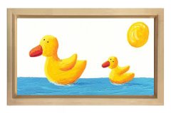 Sarı Cik Cikler Yüzerken Tablosu Naturel Ahşap Çerçeve - 40x60