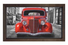 Kırmızı Klasik Araba Tablosu Kahverengi Ahşap - 100x150