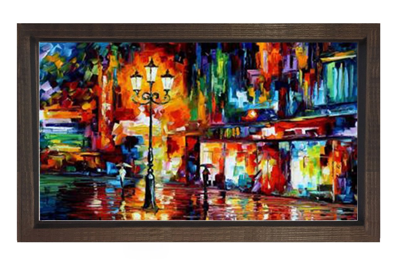 Gece Şehir Reprödiksiyon Tablosu Kahverengi Ahşap - 100x150