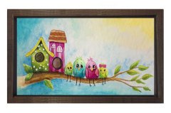 Kuş Ailesi Tablosu Kahverengi Ahşap Çerçeve - 100x200