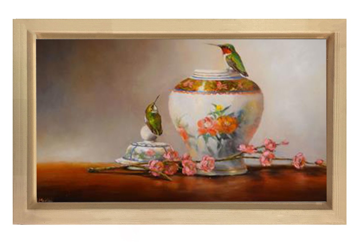 Çiçekler ve Vazo Tablosu Naturel Ahşap Çerçeve - 100x200