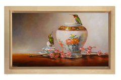 Çiçekler ve Vazo Tablosu Naturel Ahşap Çerçeve - 100x200